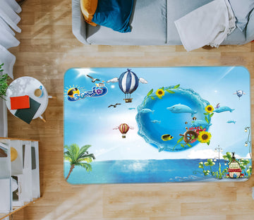 3D Sea Polo Dolphin Sunflower 77022 Non Slip Rug Mat