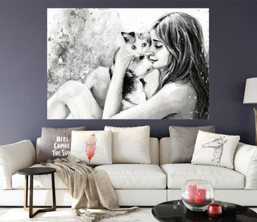 3D Pet Kitten Woman 1029 Wall Sticker