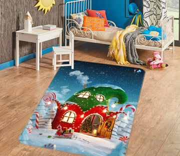 3D Red Green Cabin 55042 Christmas Non Slip Rug Mat Xmas
