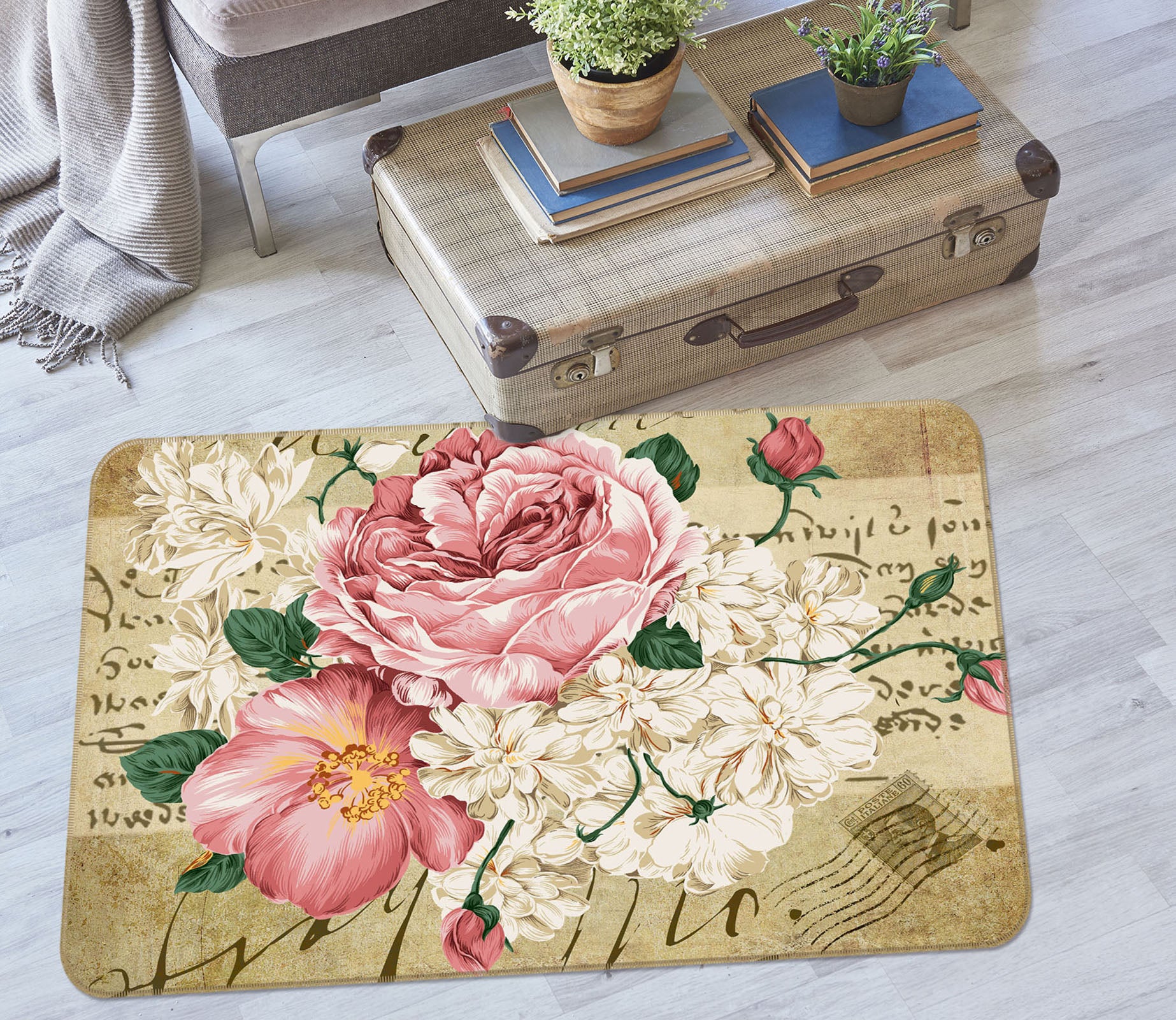 3D Pink Flower 33109 Non Slip Rug Mat