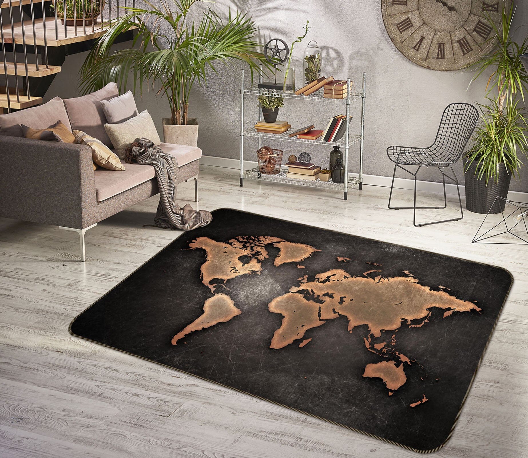 3D Gold Pattern 2005 World Map Non Slip Rug Mat Mat AJ Creativity Home 