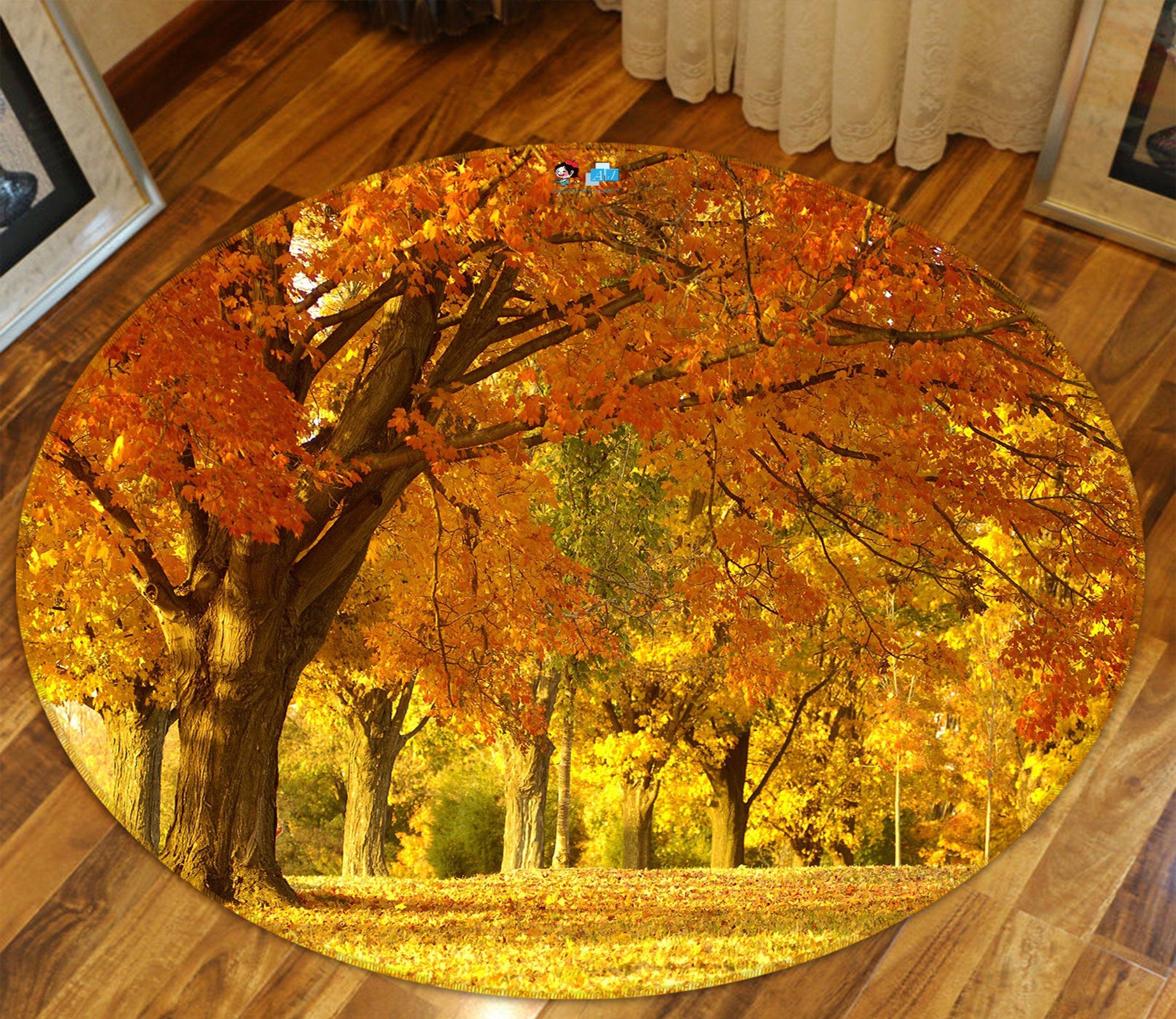 3D Yellow Forest 72263 Round Non Slip Rug Mat