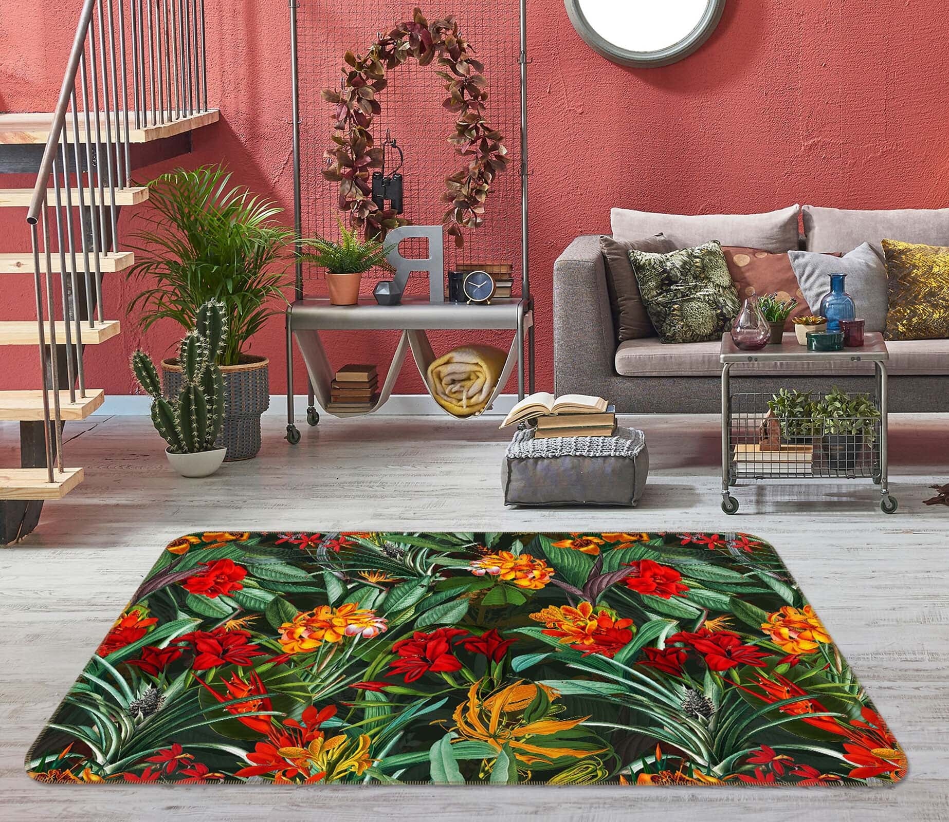 3D Red Wild Flower 115 Uta Naumann Rug Non Slip Rug Mat Mat AJ Creativity Home 