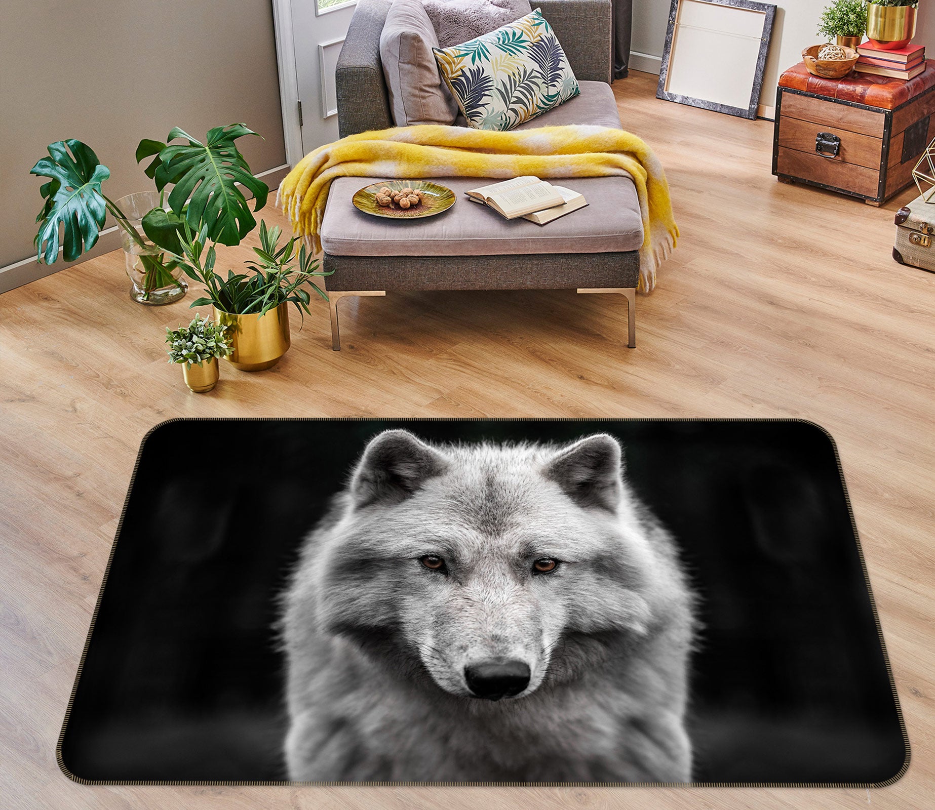 3D White Wolf 30017 Non Slip Rug Mat