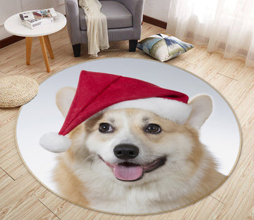 3D Christmas Hat Dog 29051 Round Non Slip Rug Mat