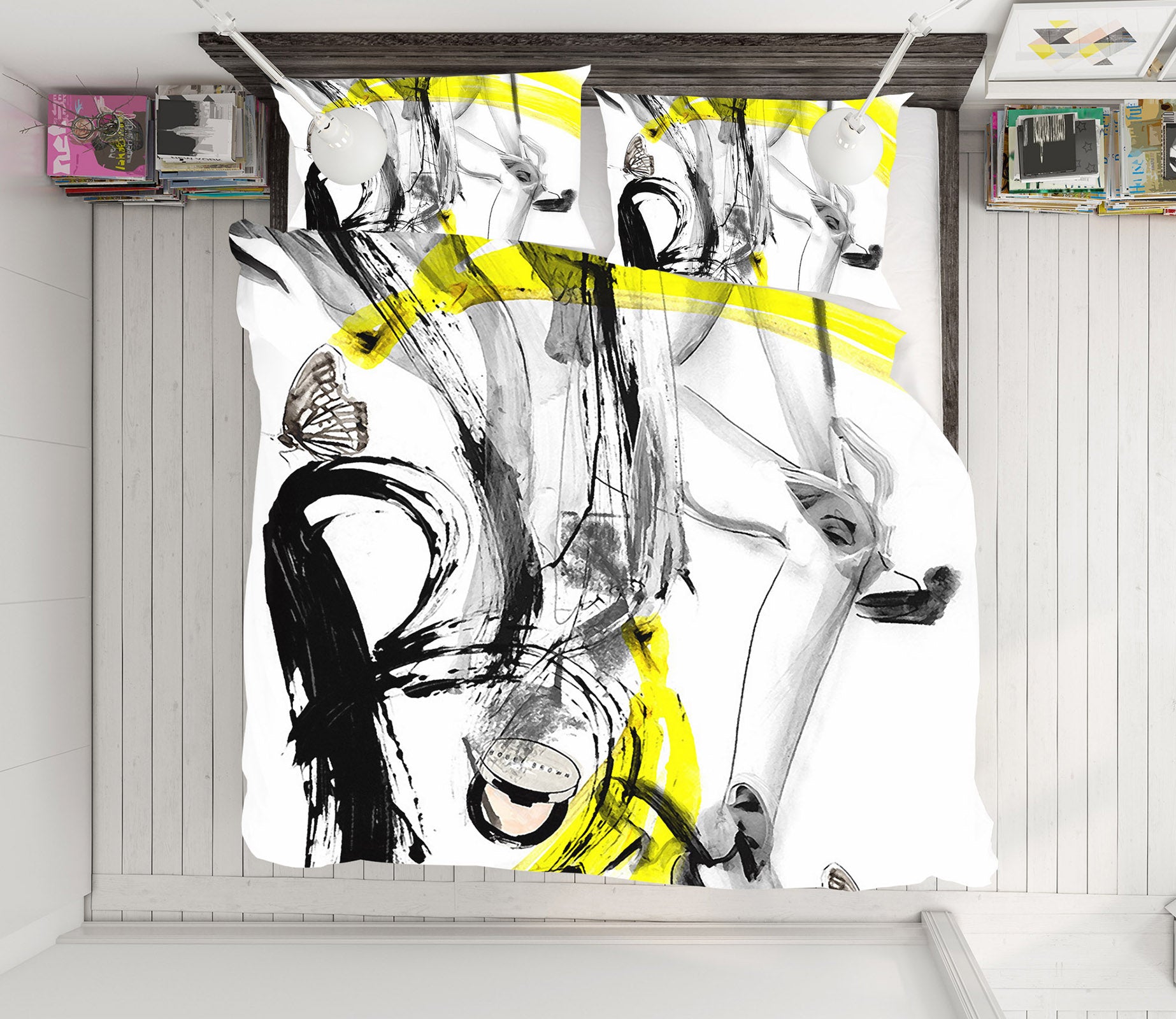 3D Yellow Black 12131 Bed Pillowcases Quilt