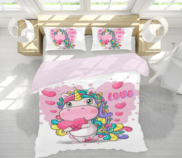 3D Cartoon Heart Unicorn 59041 Bed Pillowcases Quilt