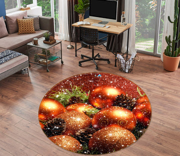 3D Golden Ball 54122 Christmas Round Non Slip Rug Mat Xmas