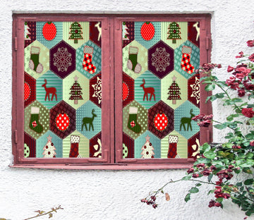 3D Hexagon Christmas Pattern 42193 Christmas Window Film Print Sticker Cling Stained Glass Xmas