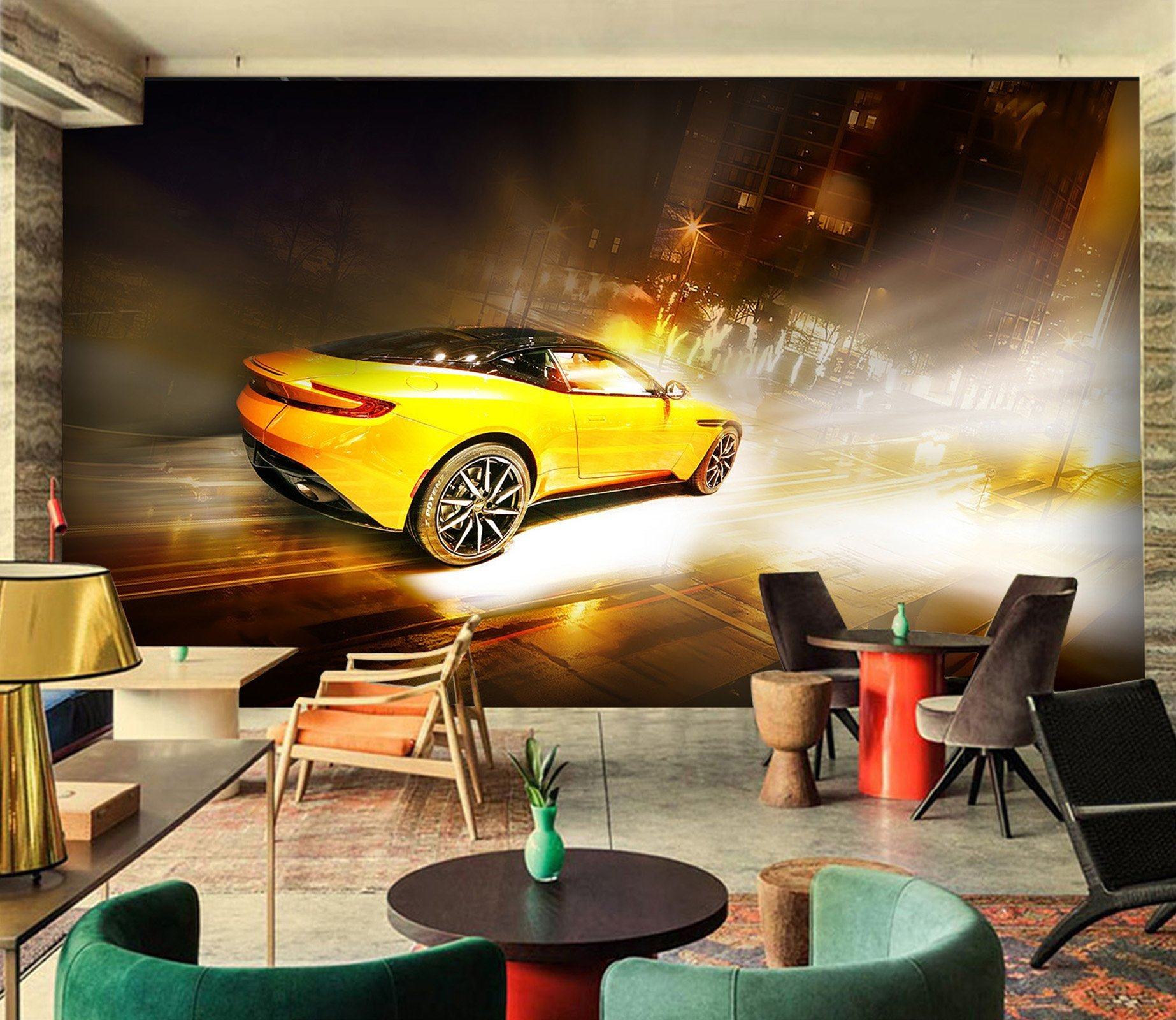 3D Yellow Car 938 Vehicle Wall Murals Wallpaper AJ Wallpaper 2 