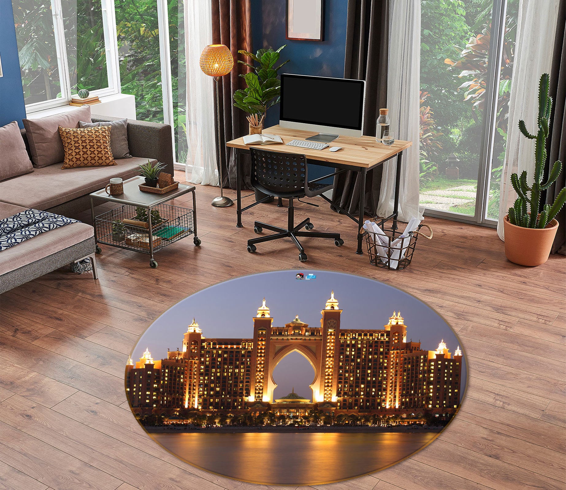 3D City Night View 72208 Round Non Slip Rug Mat