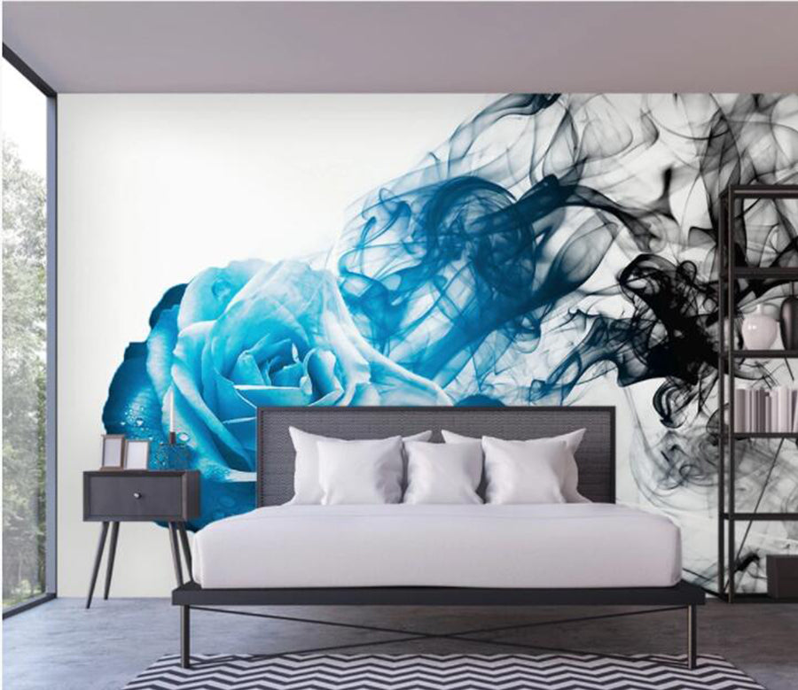 3D Blue Ink Rose WC1144 Wall Murals