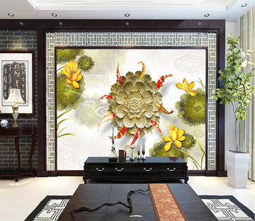 3D Lotus Goldfish 1725 Wall Murals Wallpaper AJ Wallpaper 2 