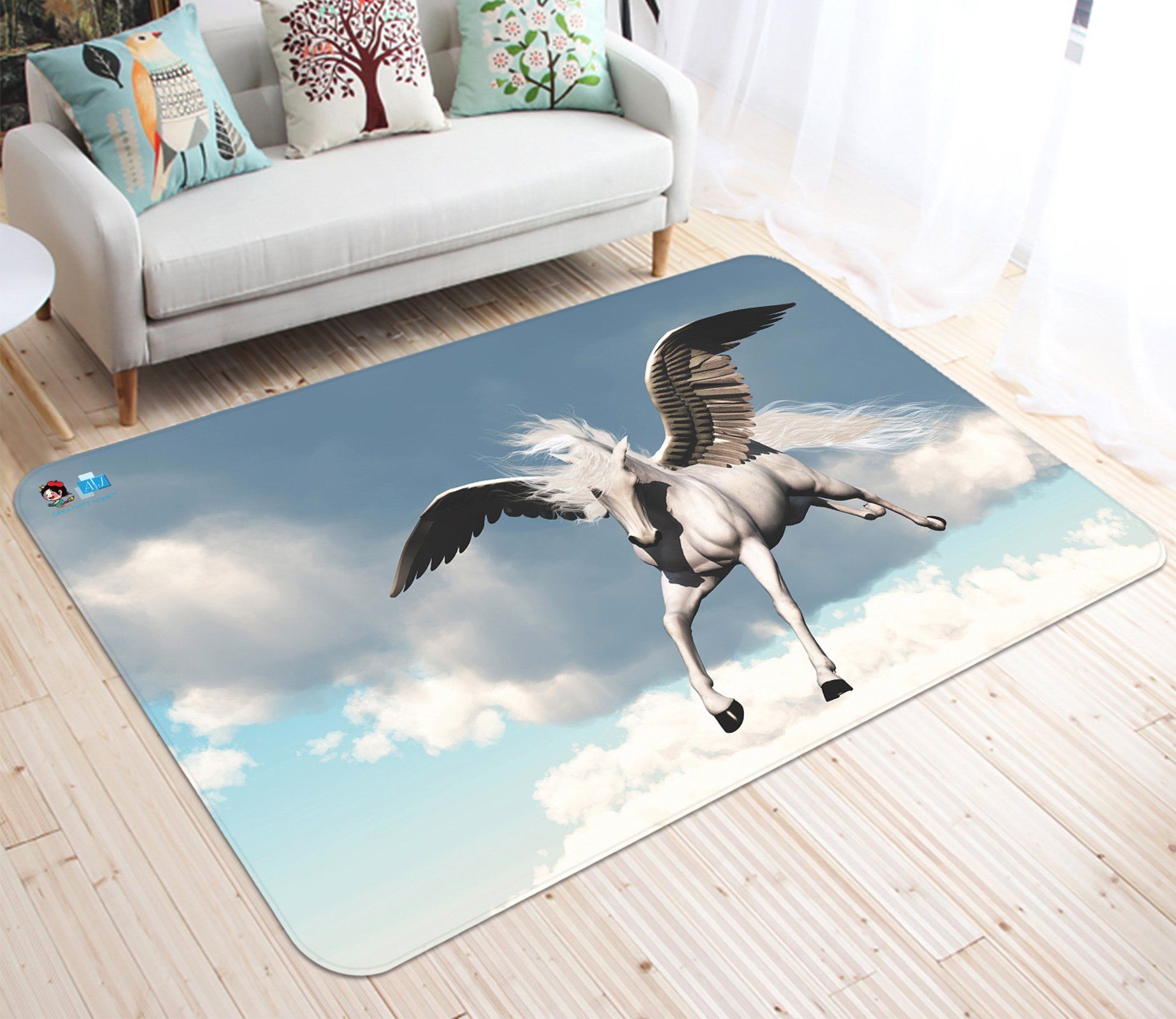 3D Flying White Clouds Unicorn 32 Non Slip Rug Mat Mat AJ Creativity Home 