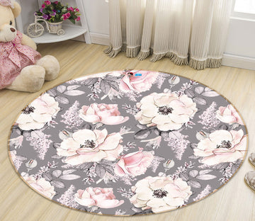 3D Hand Painted Flowers 80231 Round Non Slip Rug Mat
