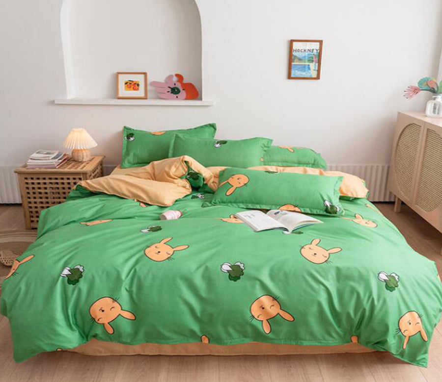 3D Green Background Rabbit 13158 Bed Pillowcases Quilt