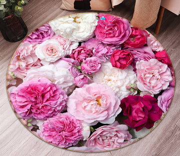 3D Pink Flowers 74140 Round Non Slip Rug Mat