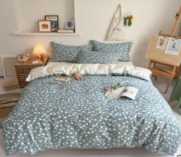 3D Blue Floral 16104 Bed Pillowcases Quilt