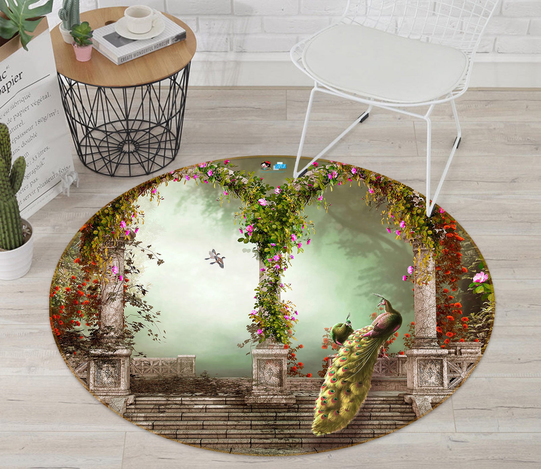 3D Arch Flower Vine 80258 Round Non Slip Rug Mat