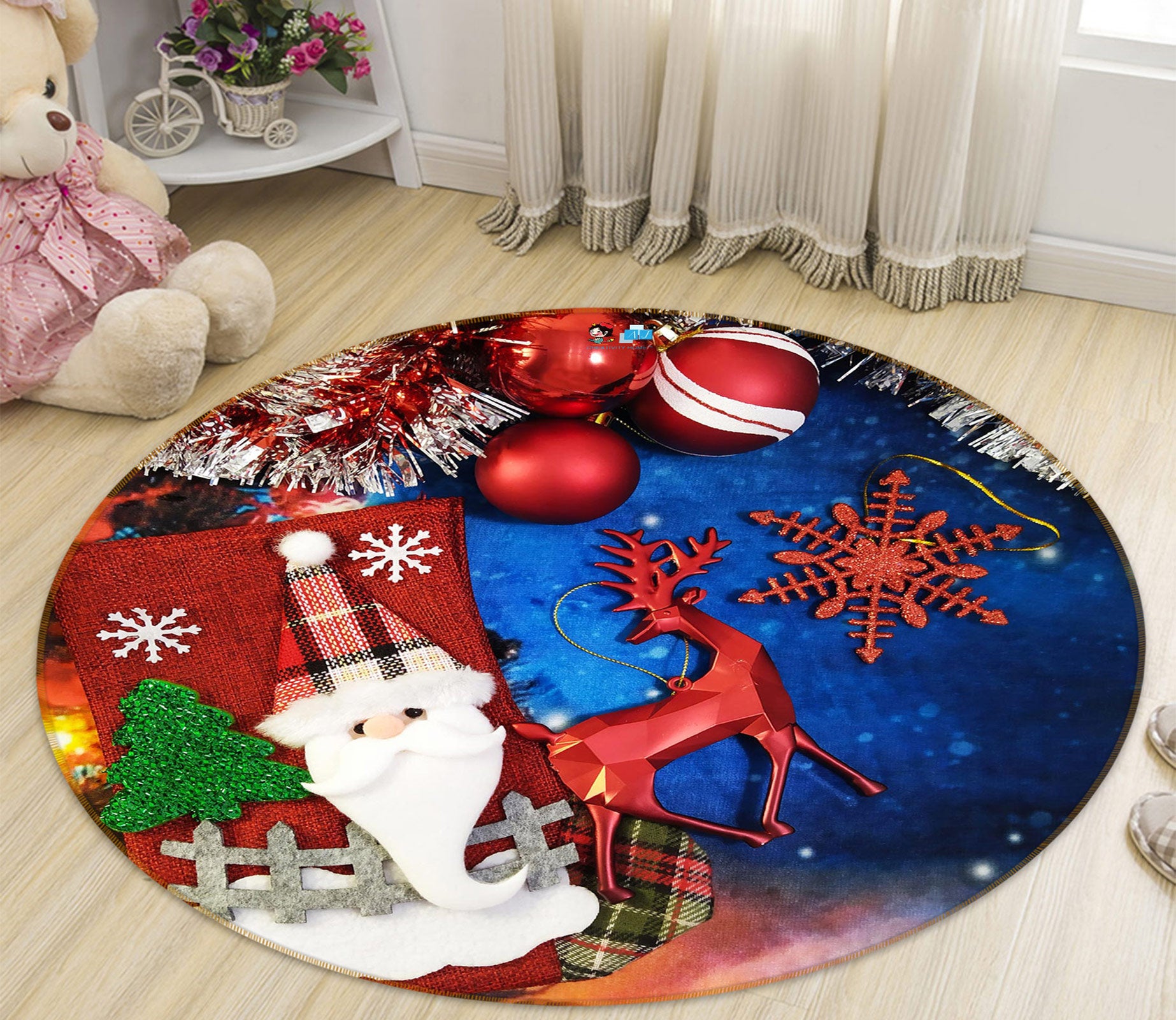 3D Santa Claus 54099 Christmas Round Non Slip Rug Mat Xmas