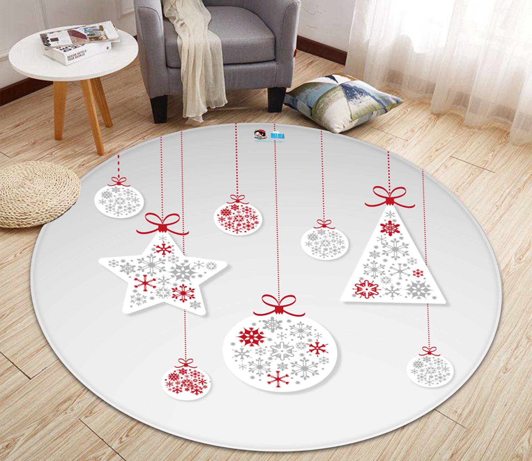 3D Snowflake Pattern Ornament 055 Round Non Slip Rug Mat Mat AJ Creativity Home 