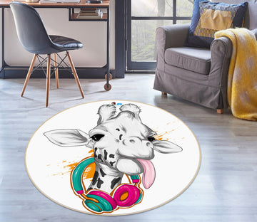 3D Giraffe 75139 Round Non Slip Rug Mat