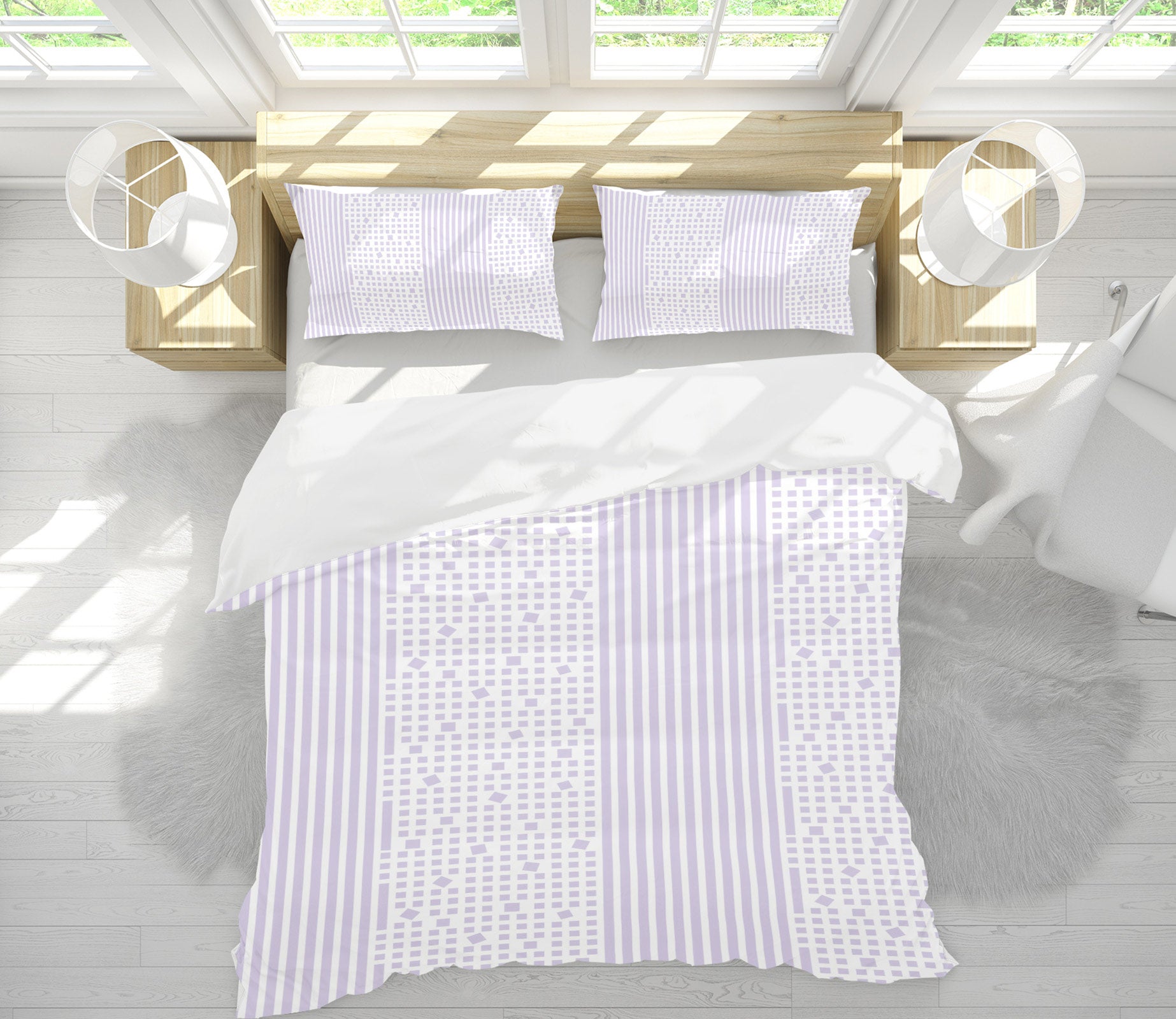 3D Light Purple Stripe Dots 98157 Kasumi Loffler Bedding Bed Pillowcases Quilt