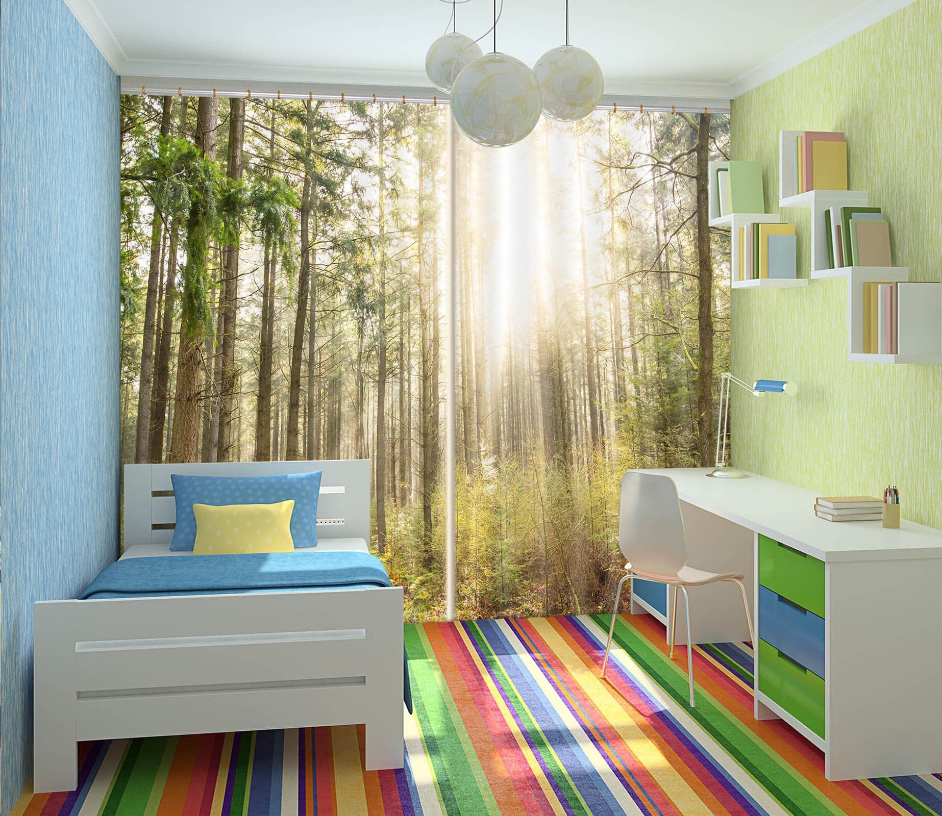 3D Sunny Forest 841 Curtains Drapes Wallpaper AJ Wallpaper 