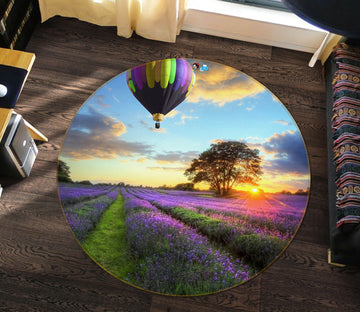 3D Hot Air Balloon Lavender Bushes 69159 Round Non Slip Rug Mat