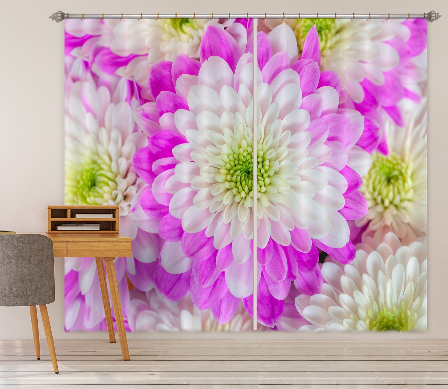 3D White Chrysanthemum 224 Assaf Frank Curtain Curtains Drapes Curtains AJ Creativity Home 