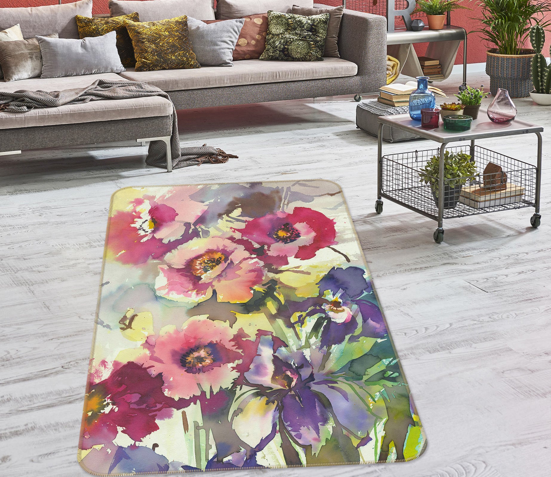 3D Purple Red Flowers 33076 Non Slip Rug Mat