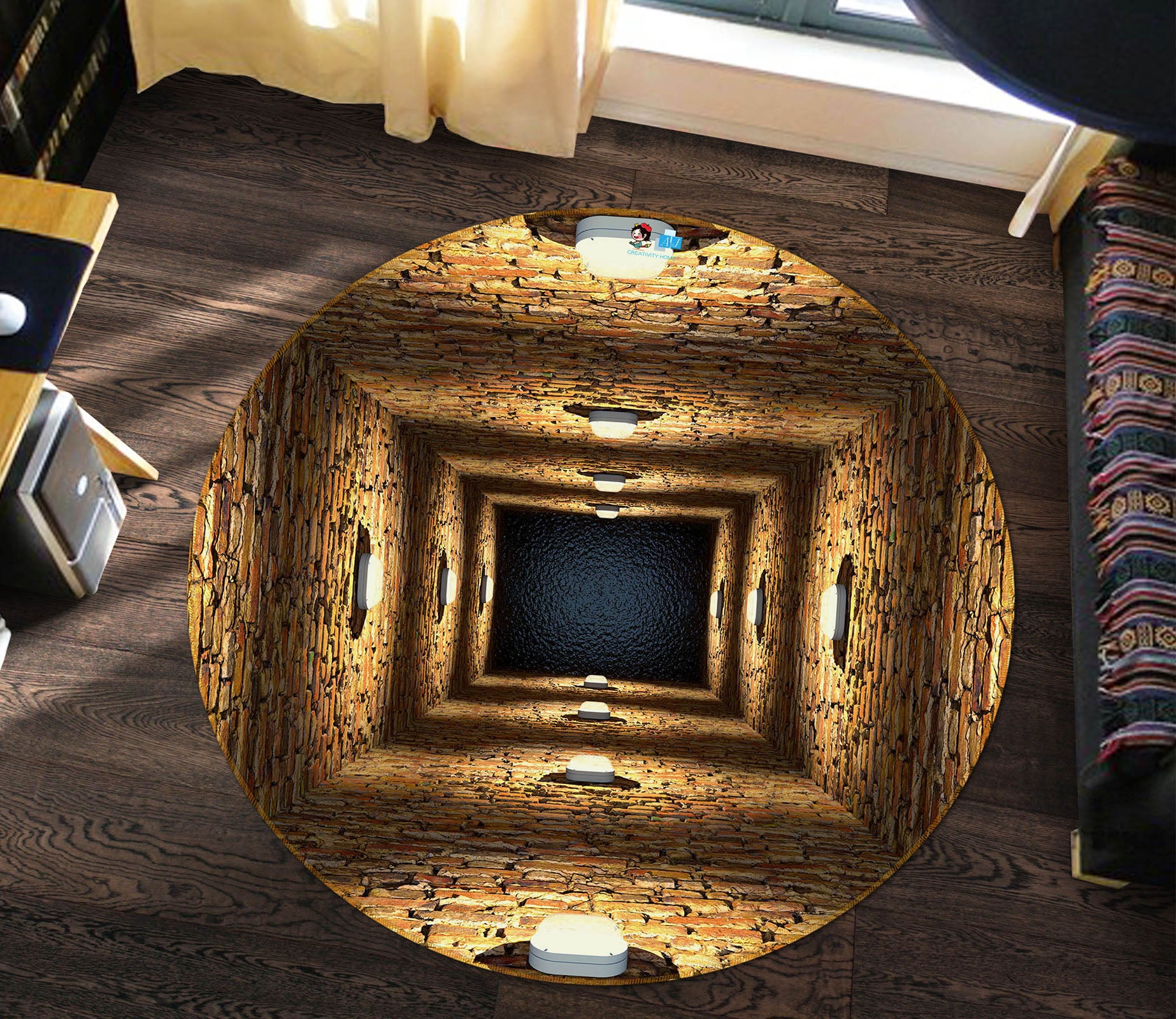 3D Tunnel Light 73028 Round Non Slip Rug Mat