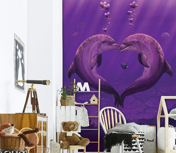 3D Dolphin Love 1545 Wall Murals Exclusive Designer Vincent Wallpaper AJ Wallpaper 2 