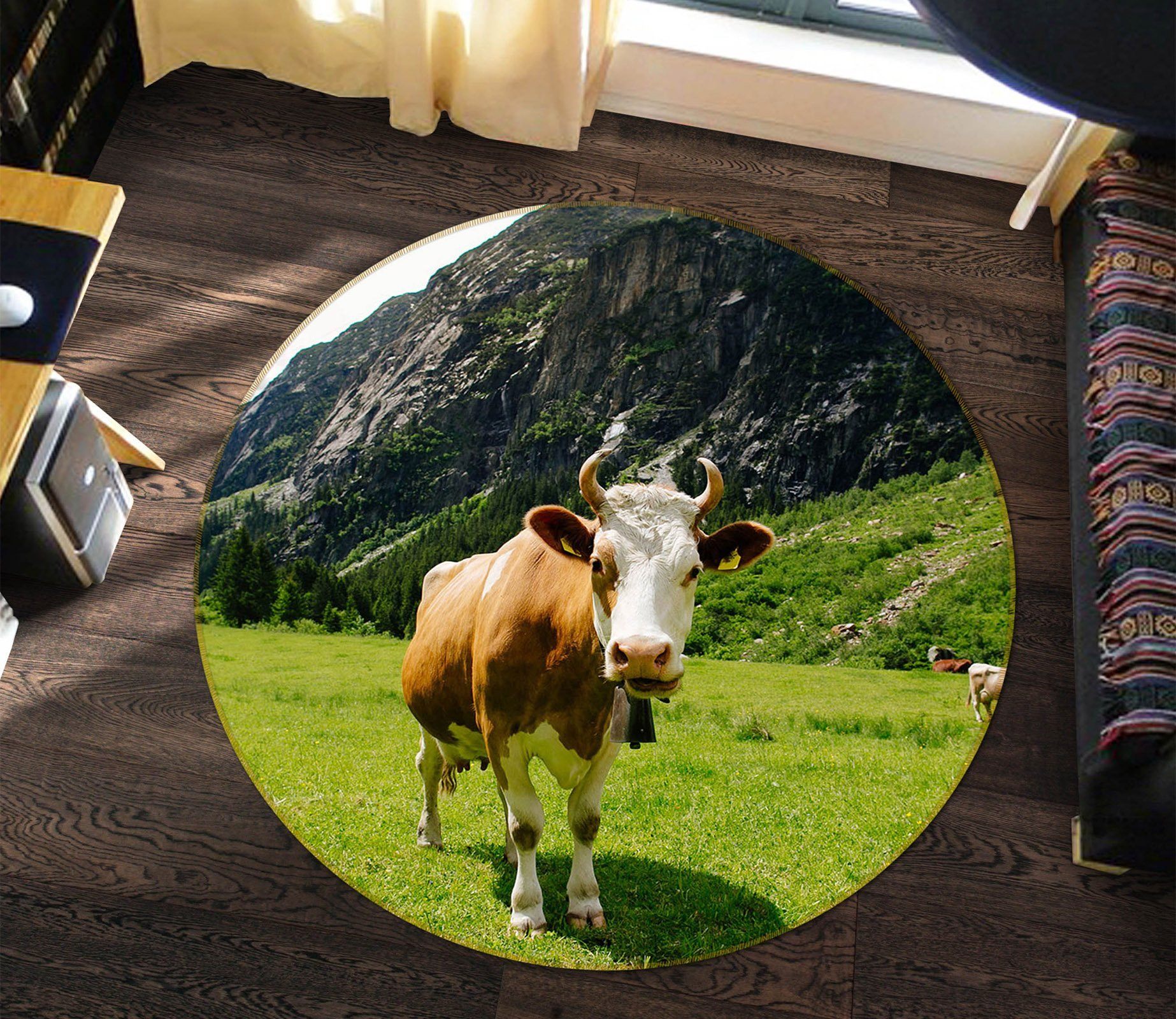 3D Cute Cow 004 Animal Round Non Slip Rug Mat Mat AJ Creativity Home 