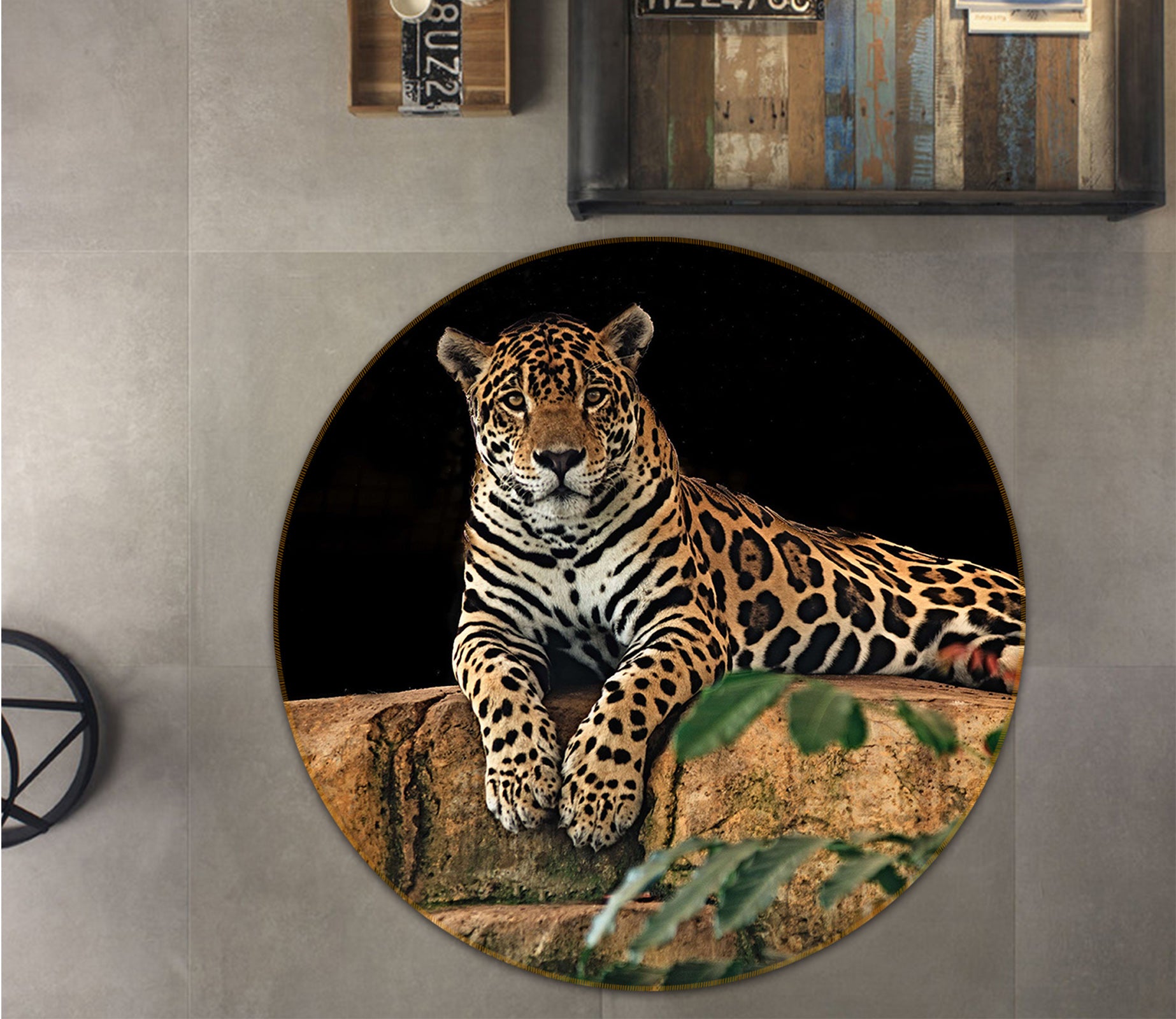 3D Leopard 82244 Animal Round Non Slip Rug Mat