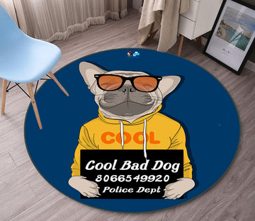 3D Sunglasses Dog 75033 Round Non Slip Rug Mat