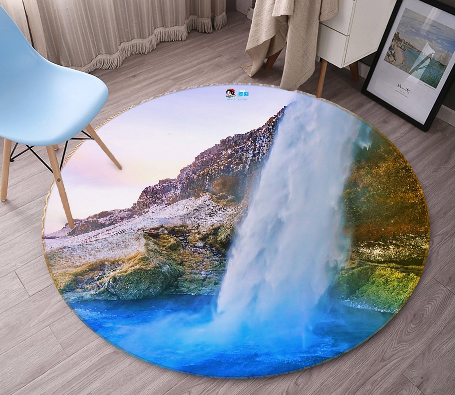 3D Waterfall 69108 Round Non Slip Rug Mat