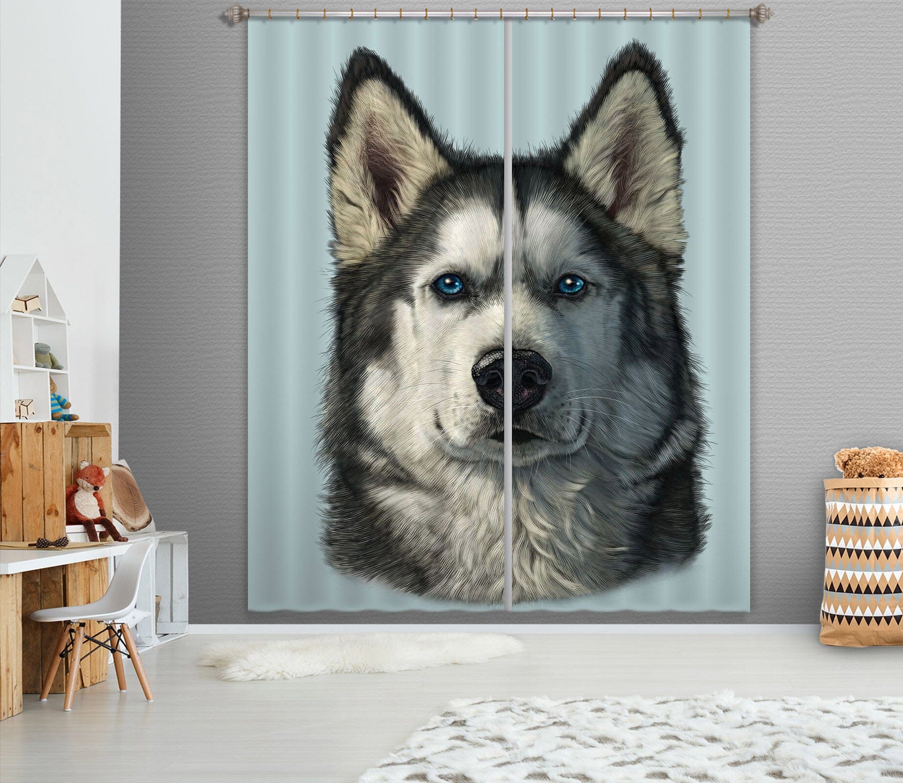 3D Husky Portrait 044 Vincent Hie Curtain Curtains Drapes Curtains AJ Creativity Home 