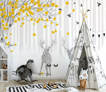 3D Golden Leaves 1982 Wall Murals Wallpaper AJ Wallpaper 2 