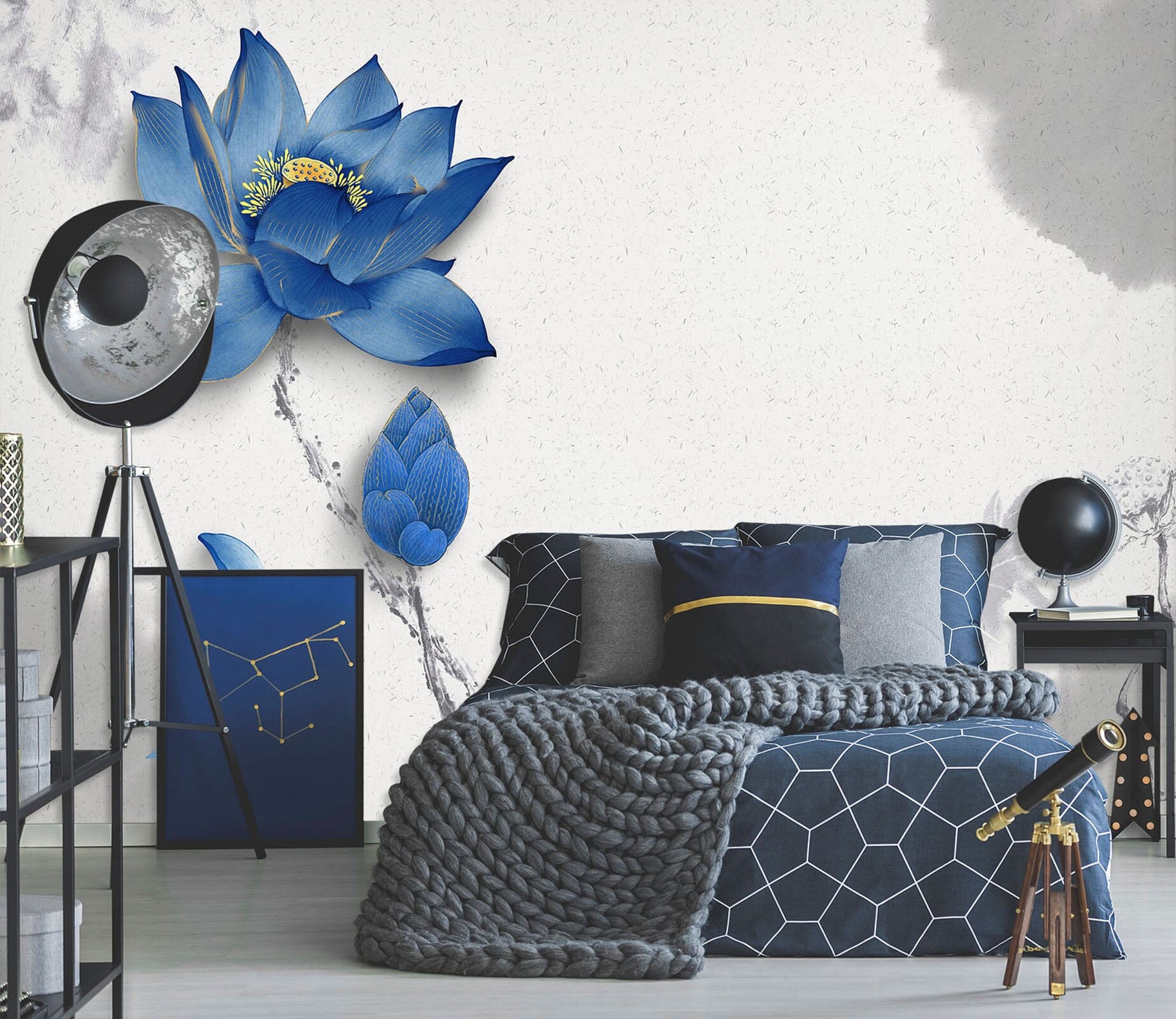 3D Blue Lotus 1470 Wall Murals Wallpaper AJ Wallpaper 2 