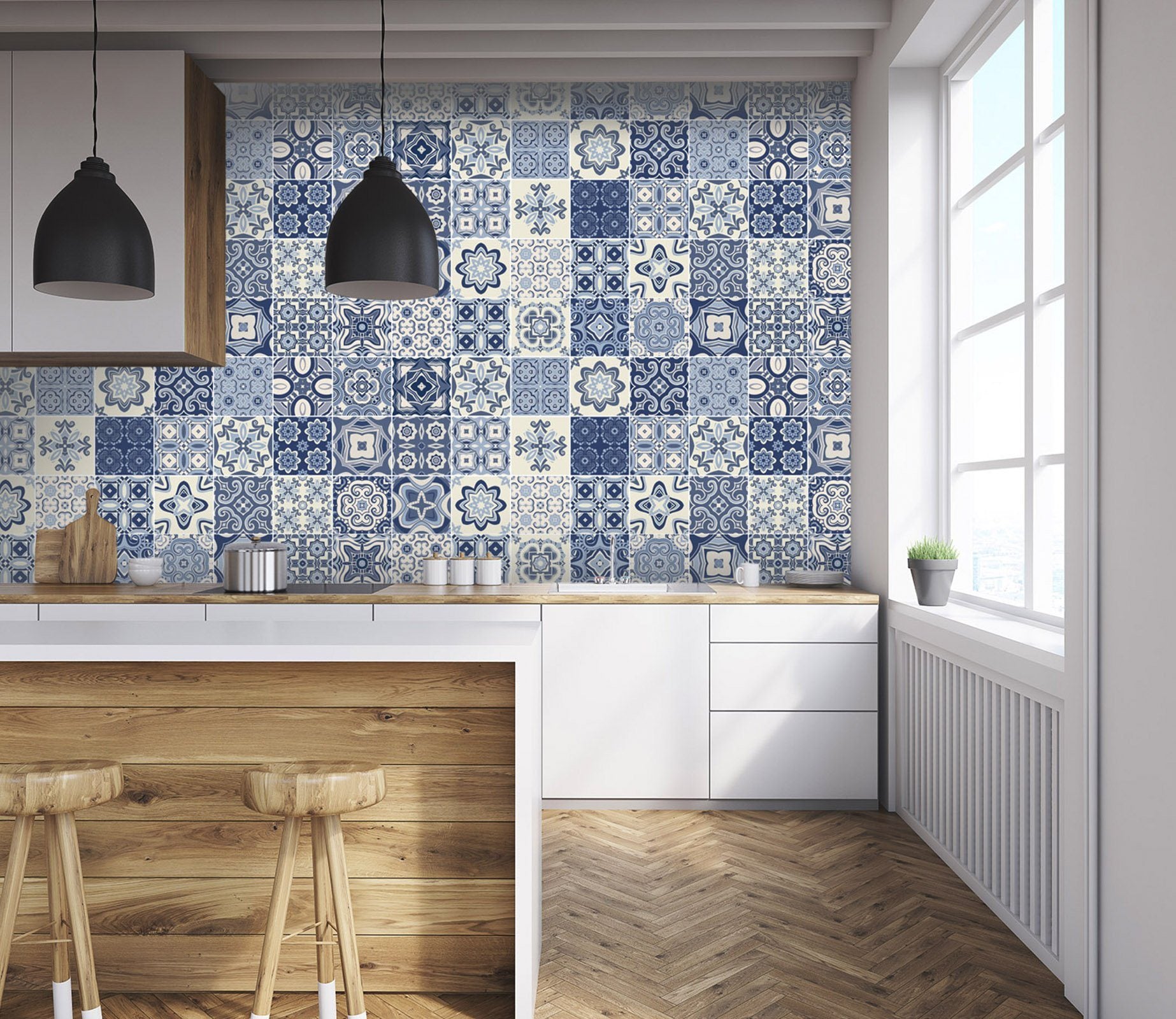 3D Blue Handmade Mosaic Pattern 099 Marble Tile Texture Wallpaper AJ Wallpaper 2 