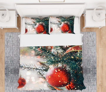 3D Red Ball Snowflake 61136 Bed Pillowcases Quilt