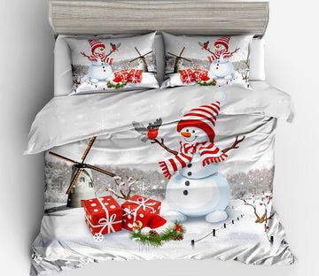 3D Snowman Gift 46075 Christmas Quilt Duvet Cover Xmas Bed Pillowcases