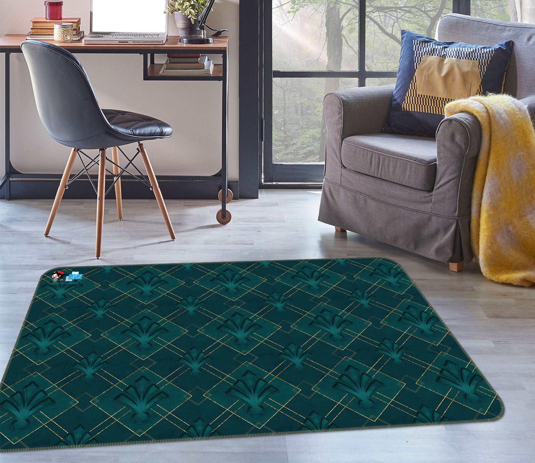 3D Dark Green Pattern 83008 Andrea haase Rug Non Slip Rug Mat