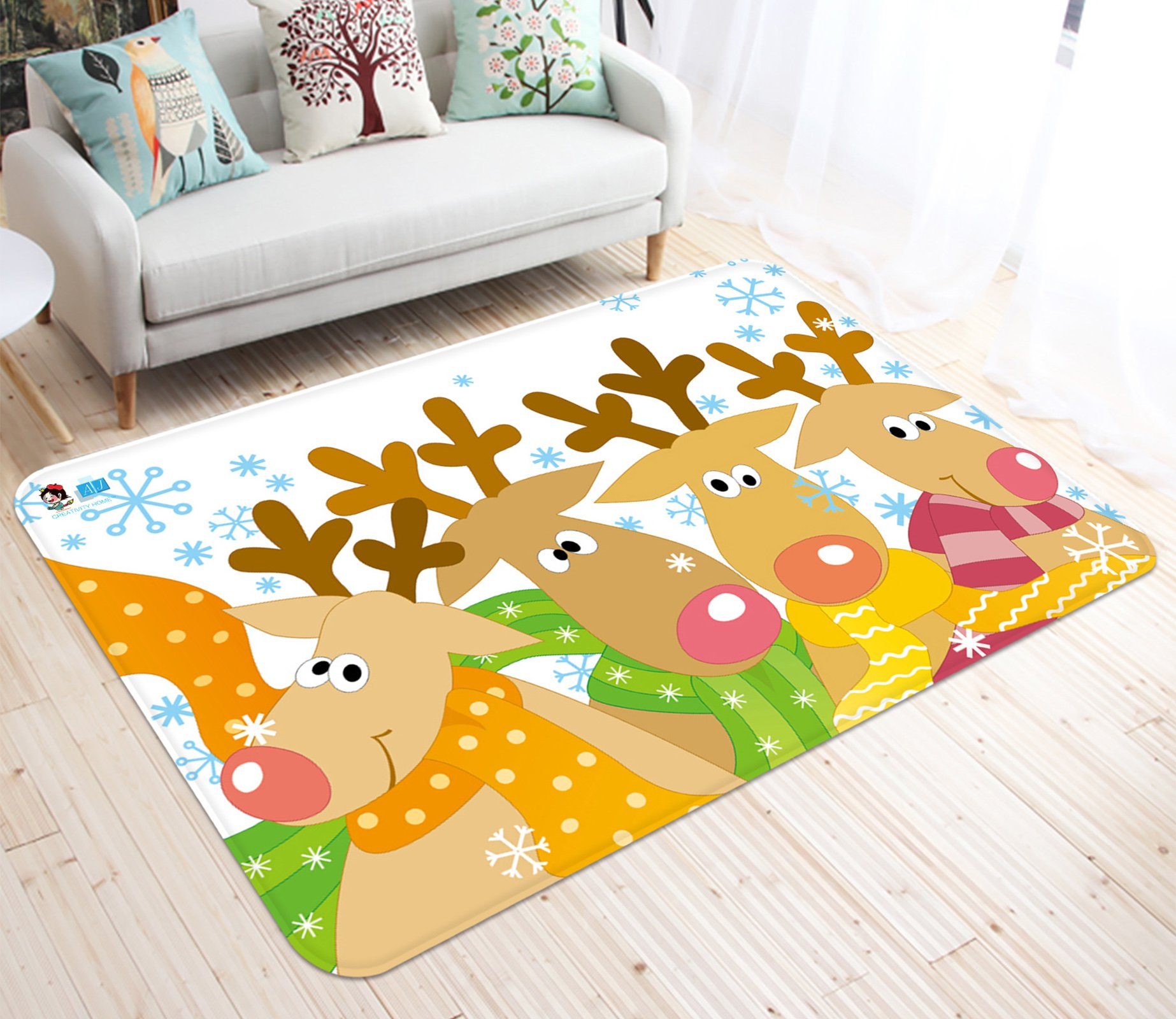 3D Cartoon Deer Herd 005 Non Slip Rug Mat Mat AJ Creativity Home 