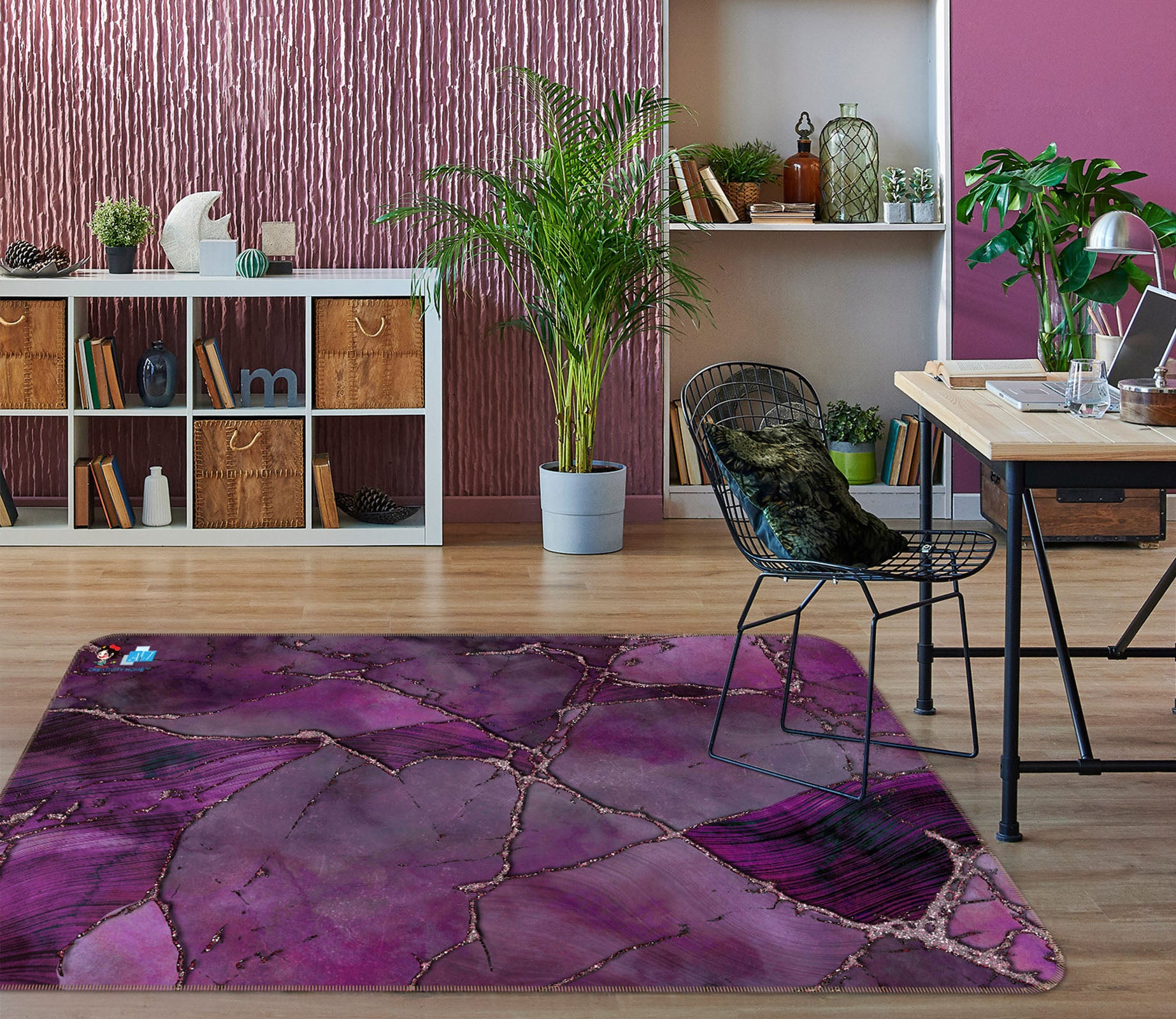 3D Fuchsia Block 83034 Andrea haase Rug Non Slip Rug Mat