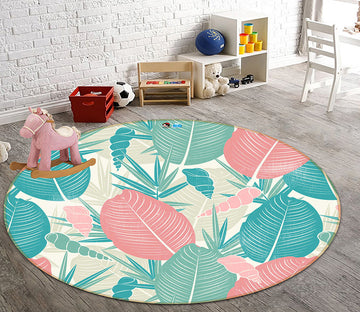 3D Pink Green Leaves 64069 Round Non Slip Rug Mat