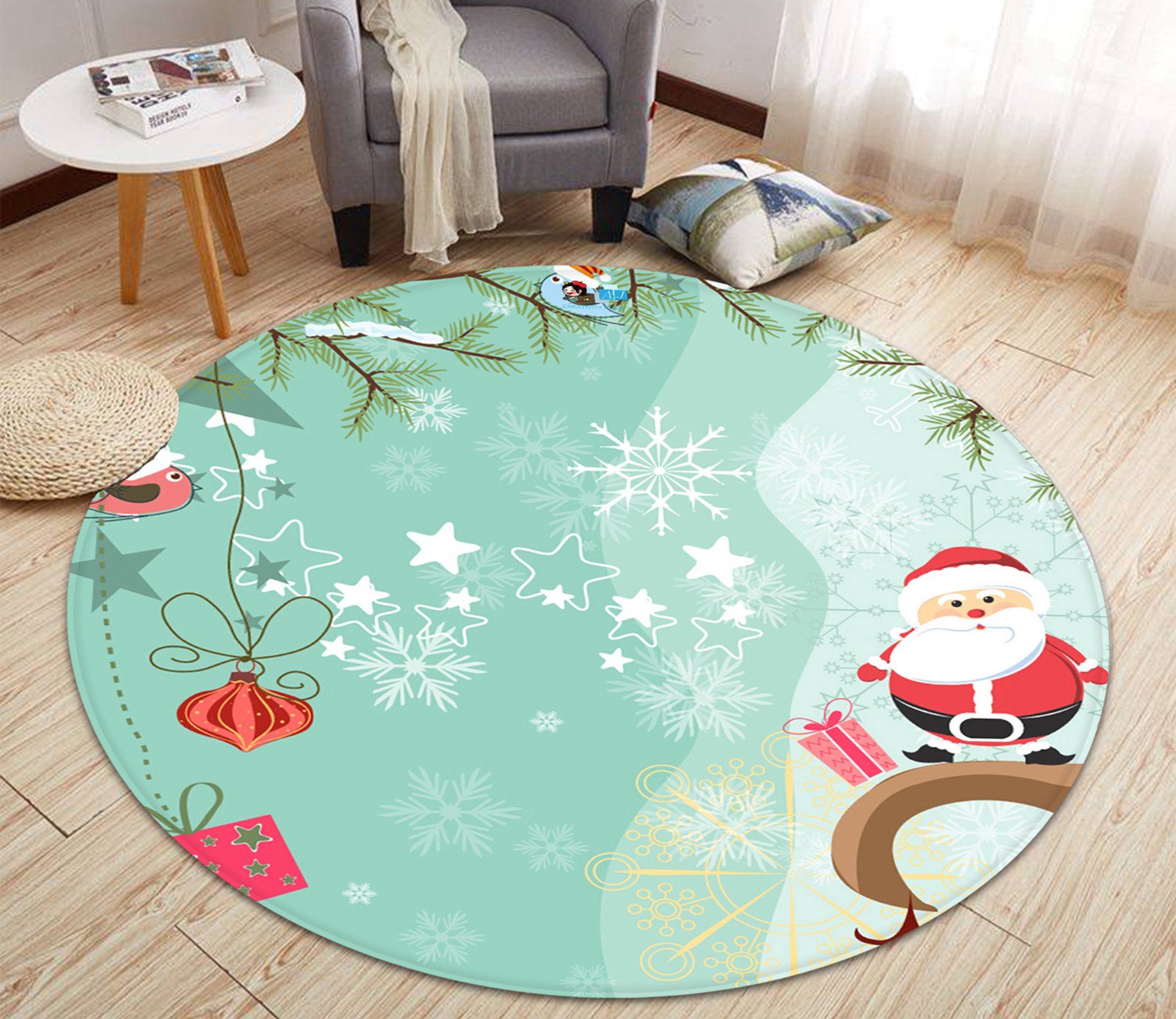 3D Snowflake Bird 093 Round Non Slip Rug Mat Mat AJ Creativity Home 