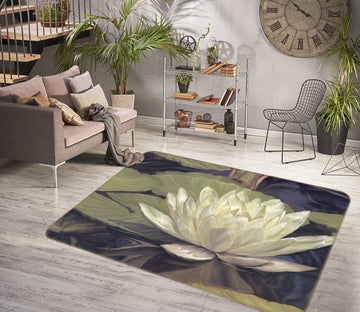 3D White Lotus 32070 Non Slip Rug Mat