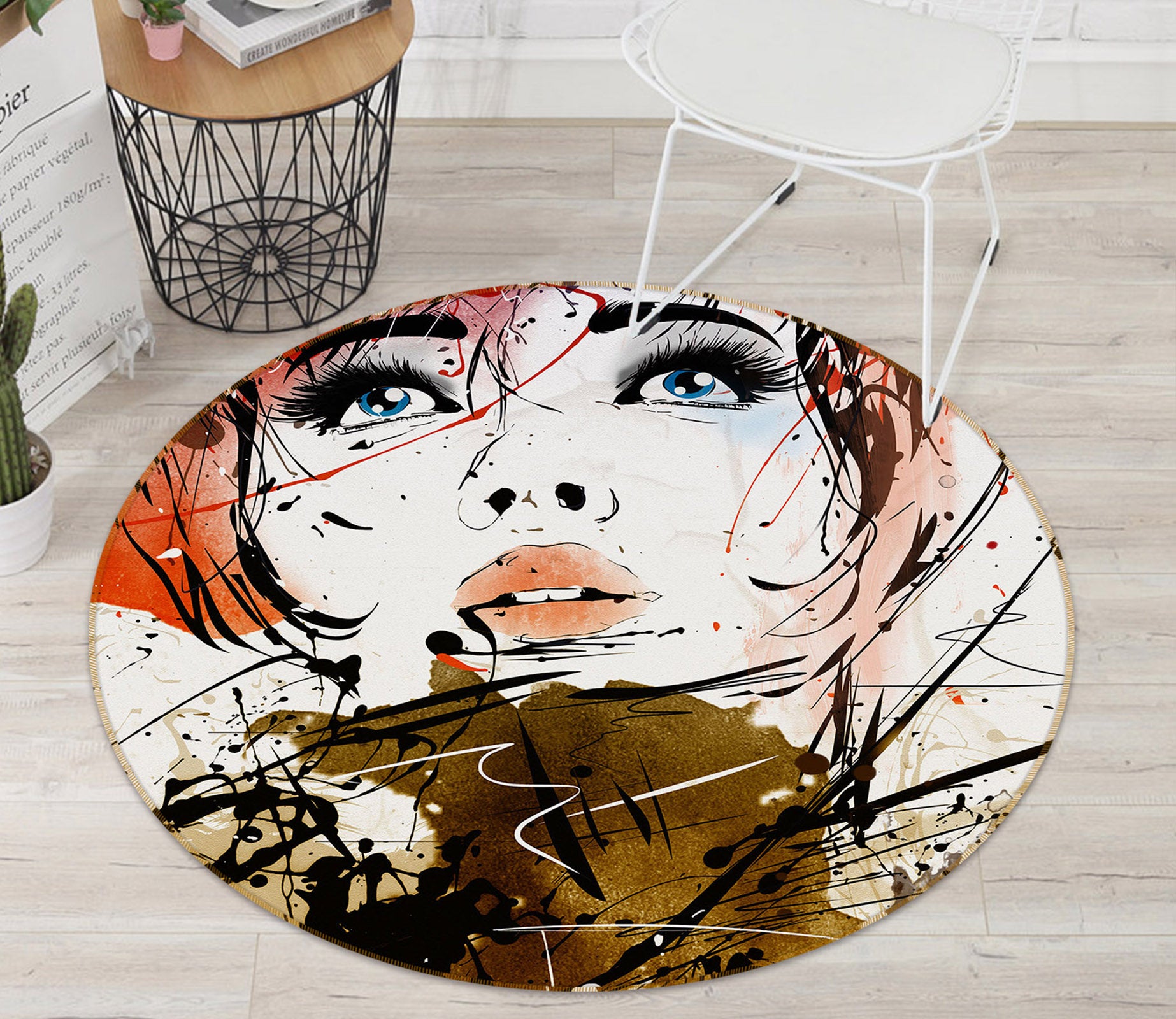 3D Pretty Girl 37019 Round Non Slip Rug Mat